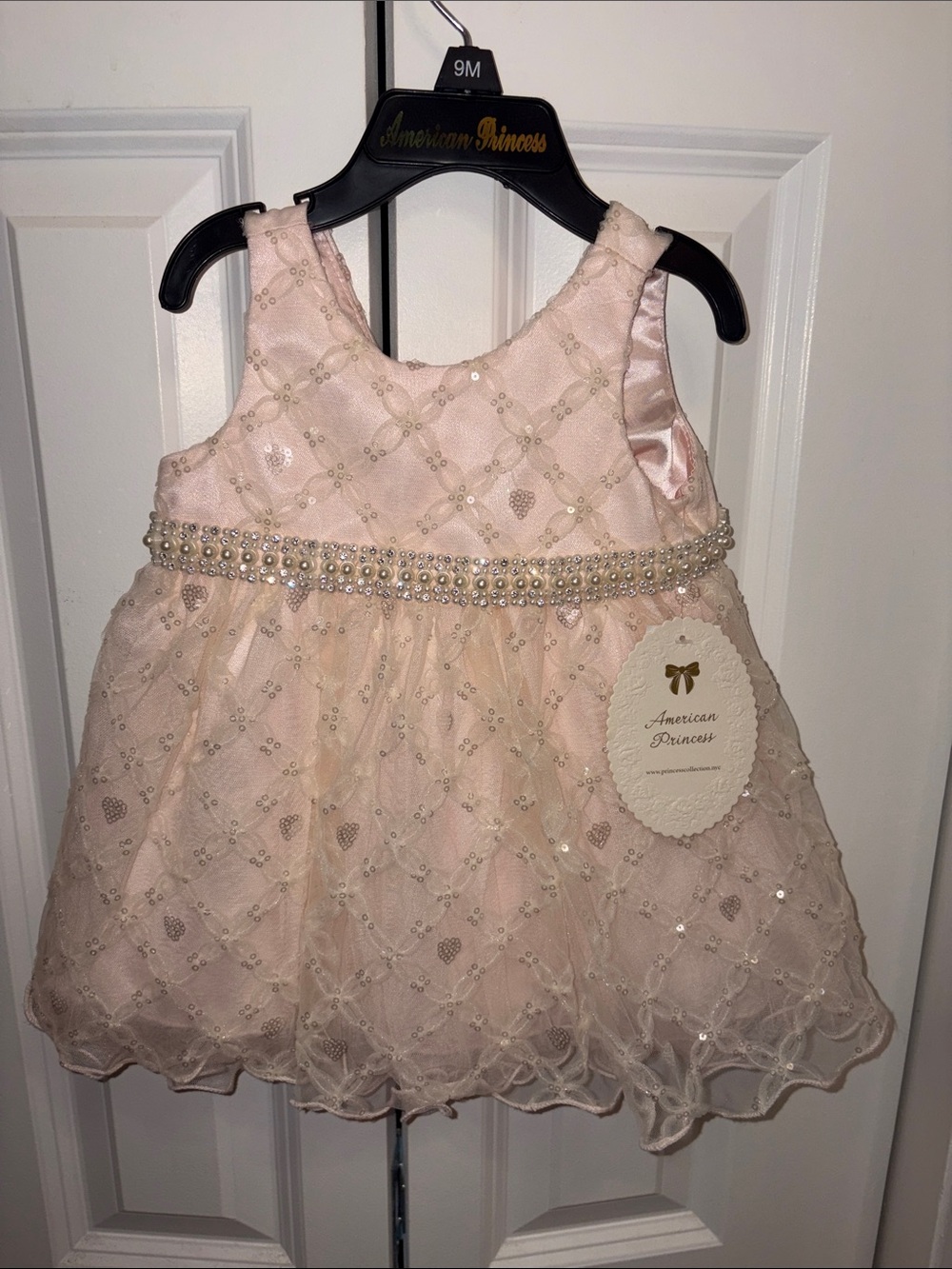 American Princess Blush Pink Pearl-Trim Formal Dress
